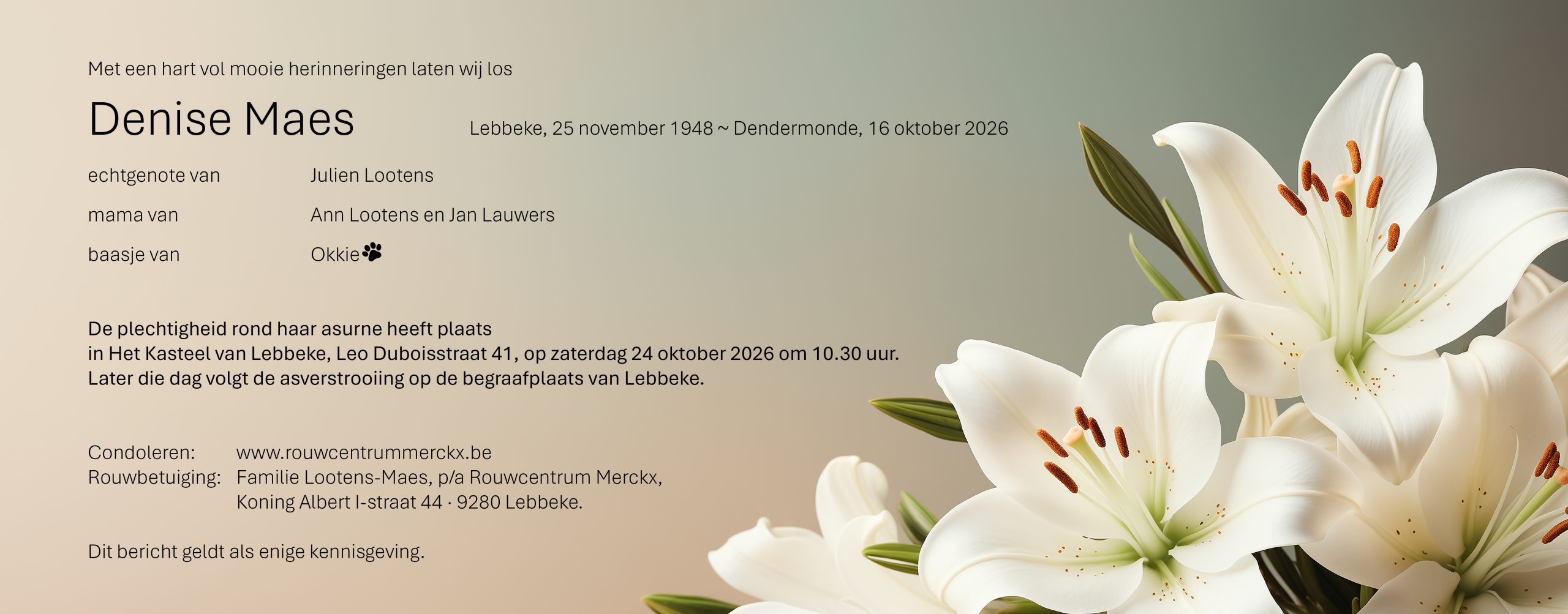 Maes Denise rouwbrief