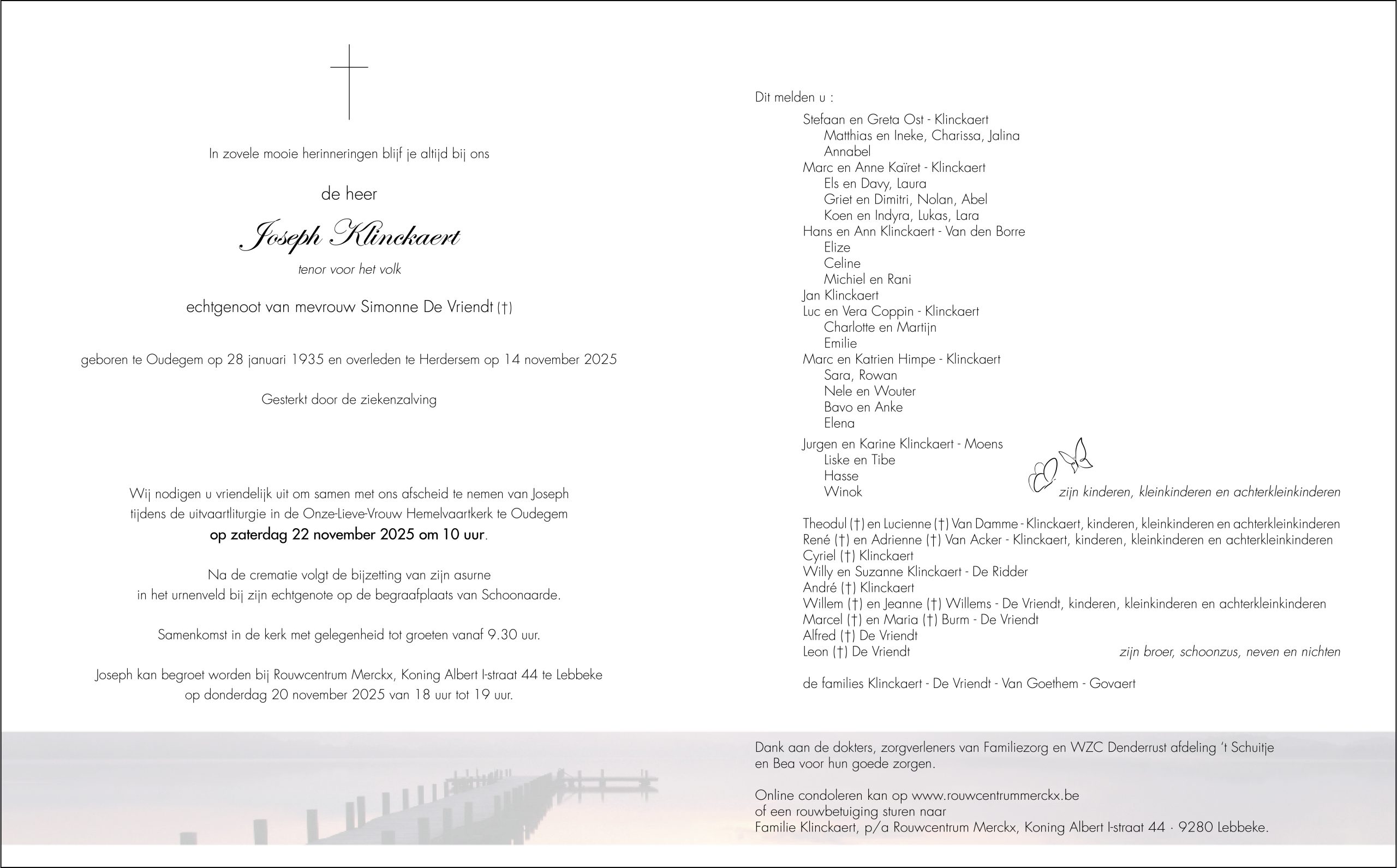 Klinckaert Joseph rouwbrief
