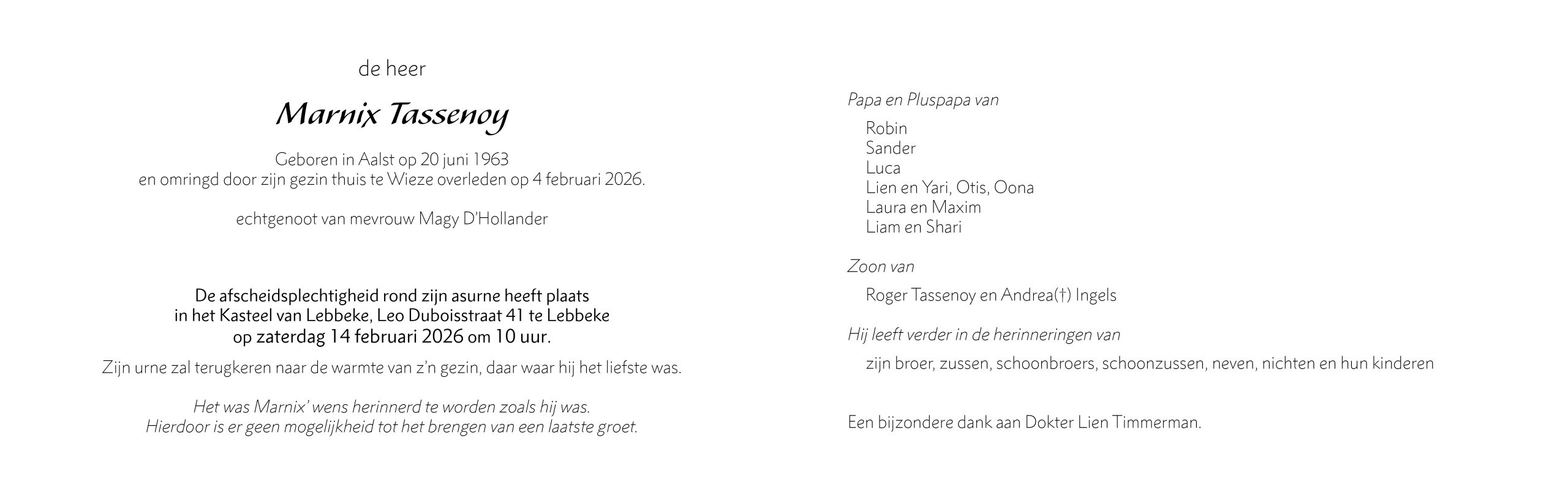 Tassenoy Marnix rouwbrief binnen