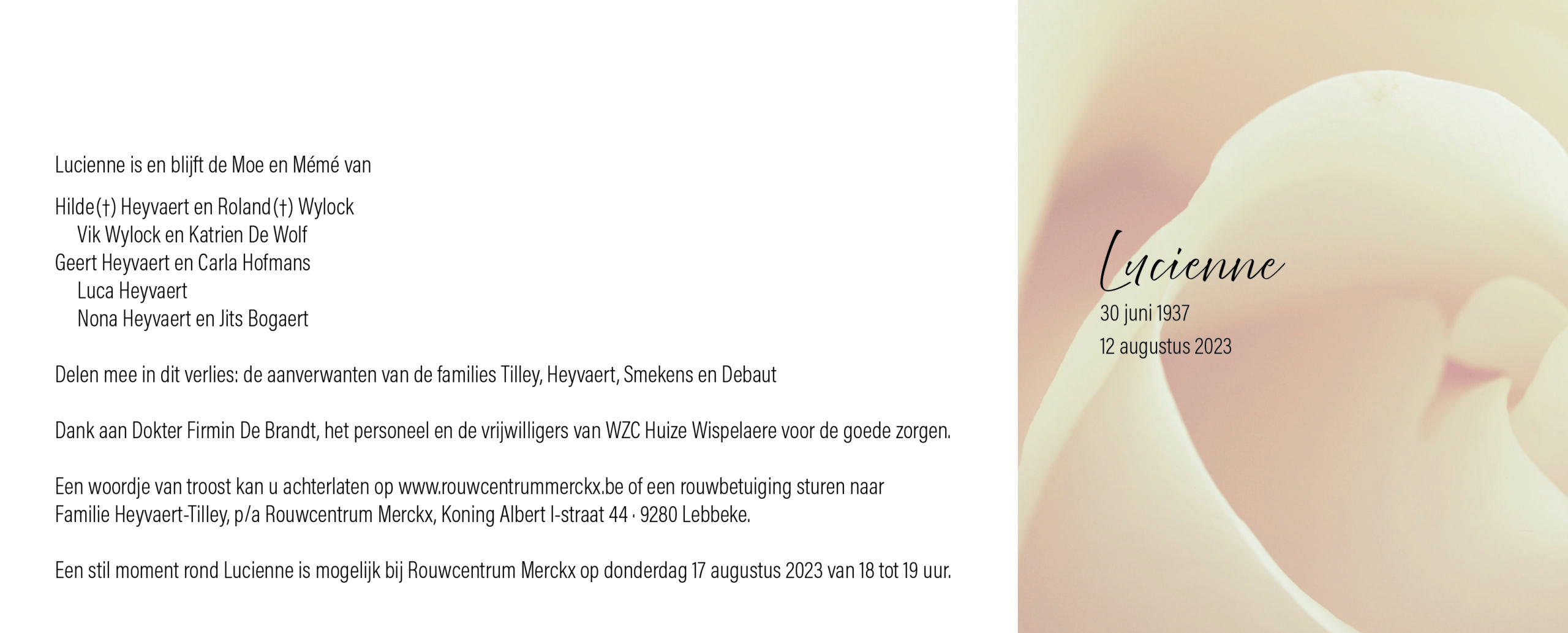 Tilley Lucienne rouwbrief AK
