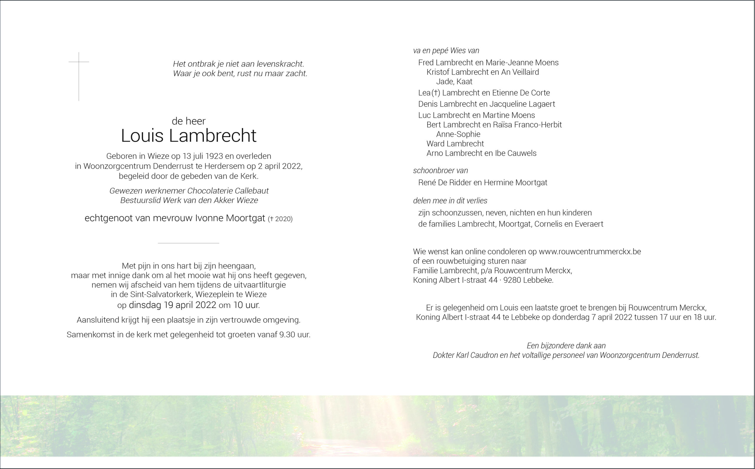 Lambrecht Louis rouwbrief