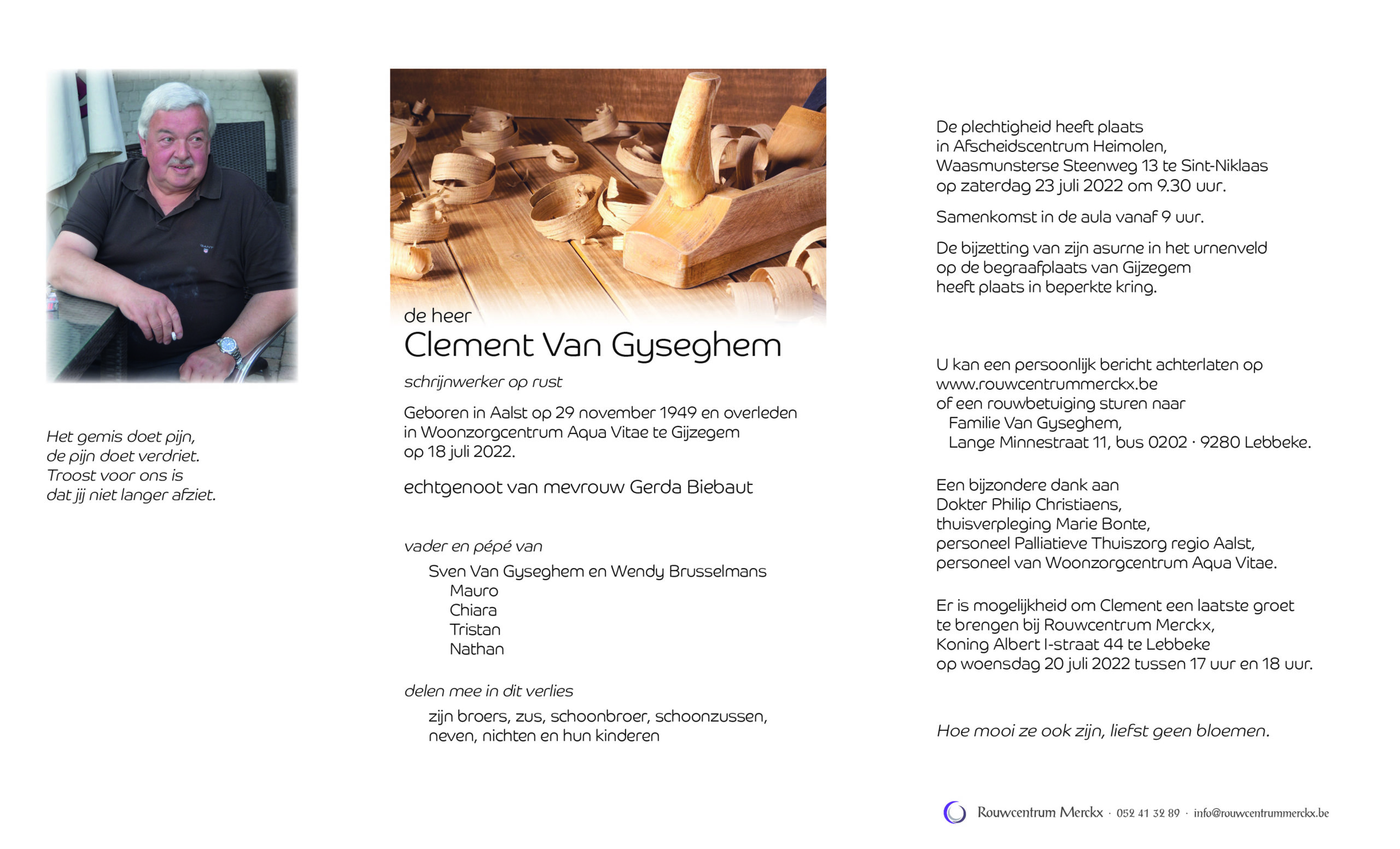 rouwbrief Van Gyseghem Clement