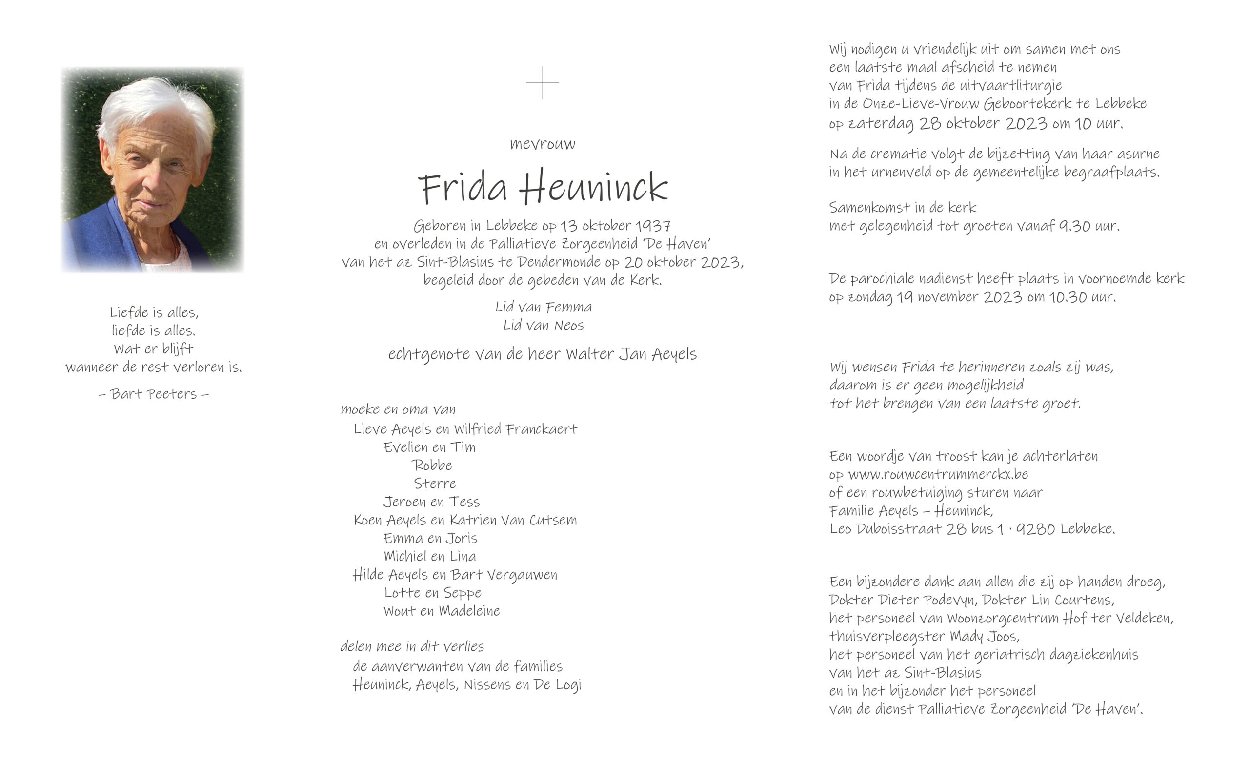 Heuninck Frida rouwbrief