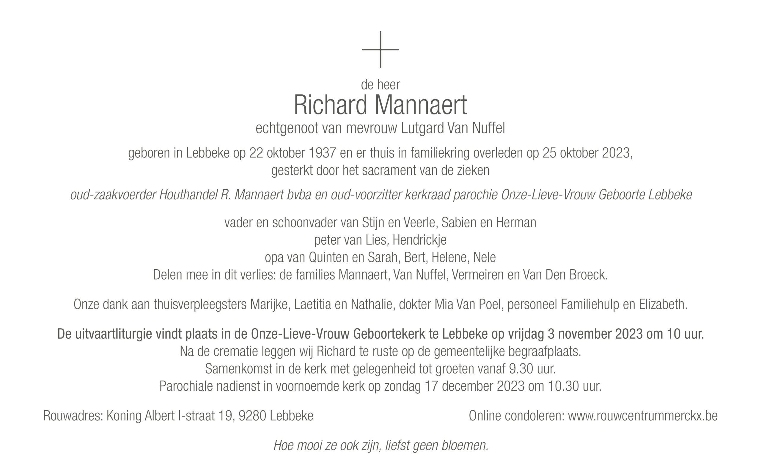 Mannaert Richard rouwbrief