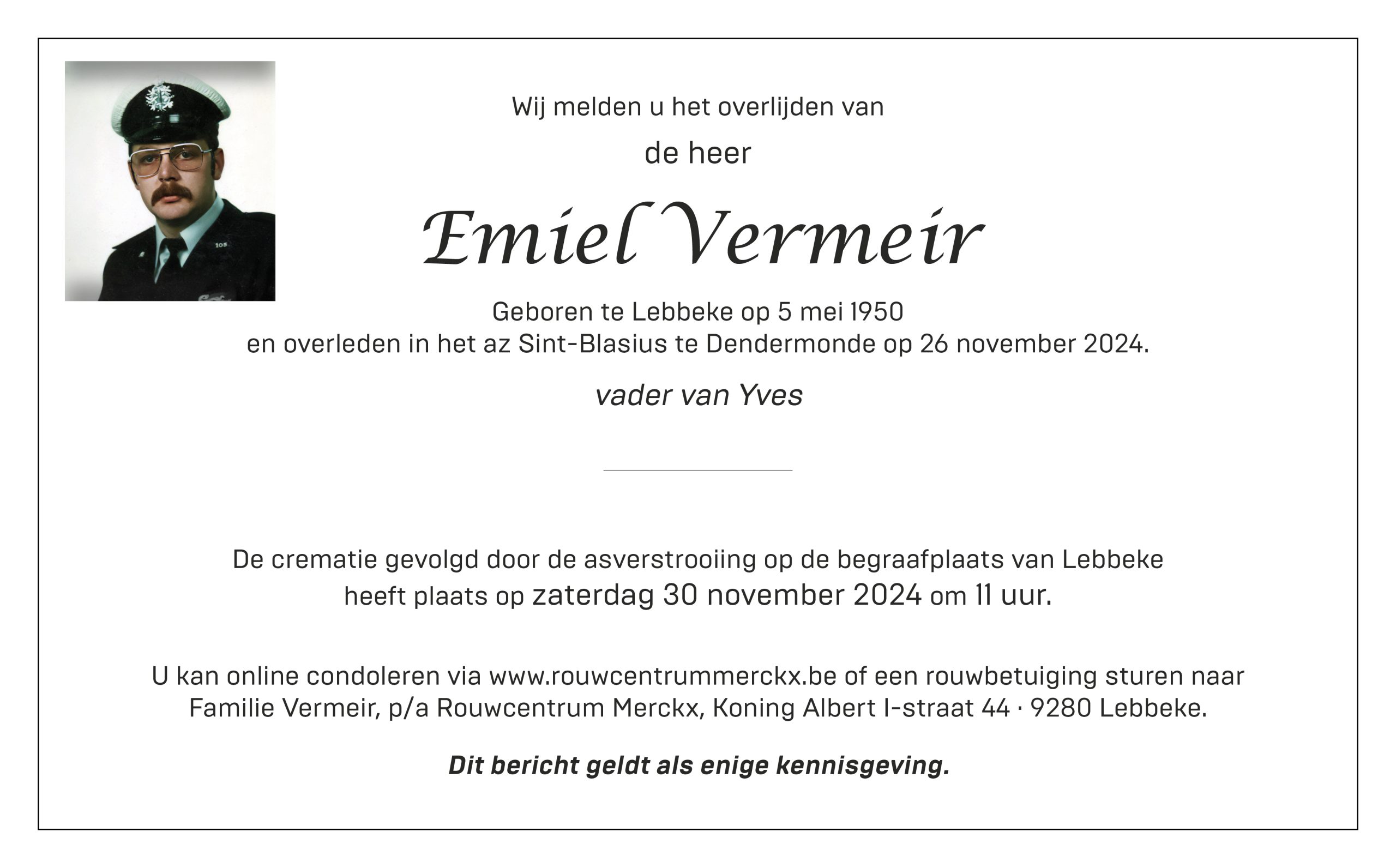 Vermeir Emiel rouwbrief