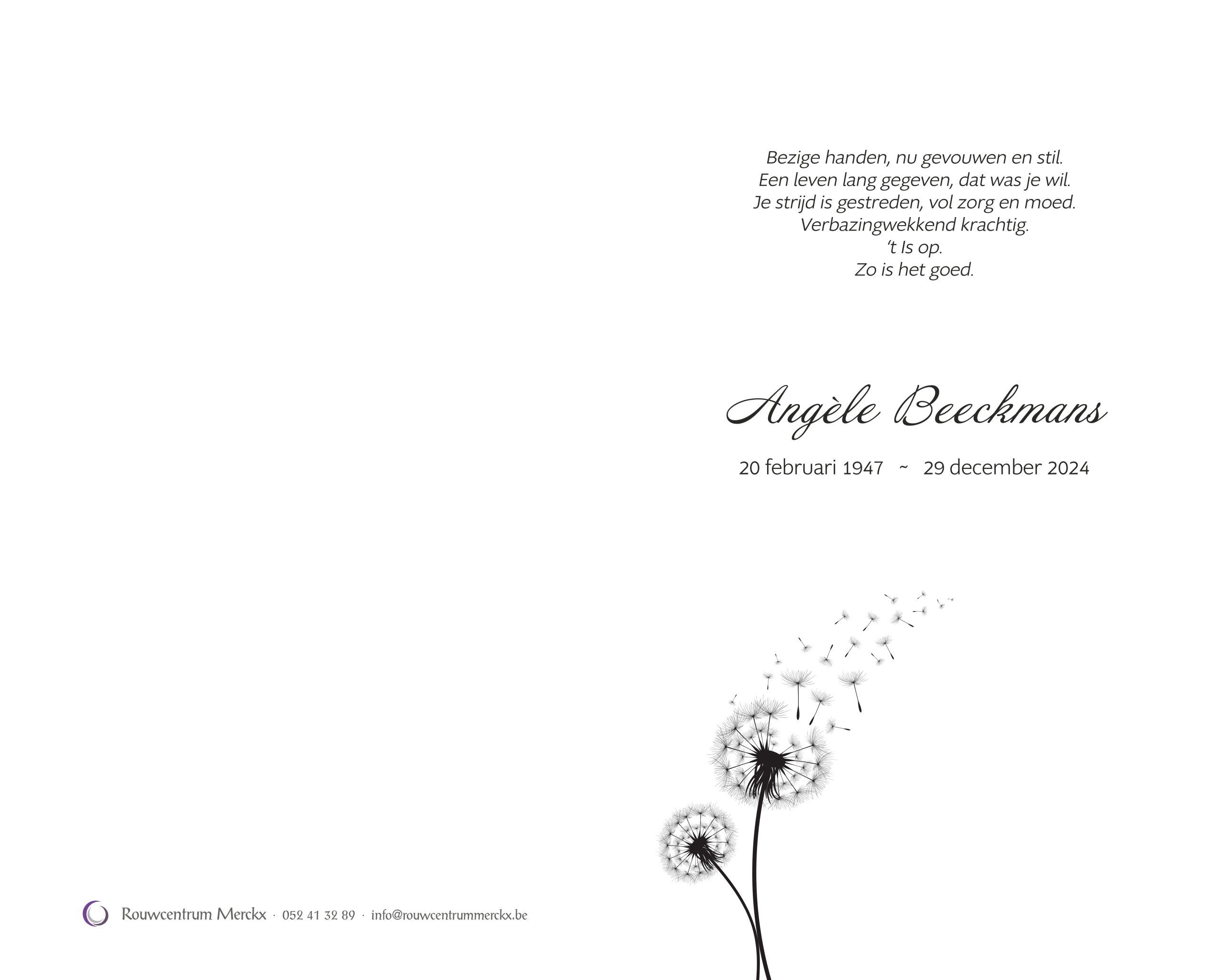 Beeckmans Angèle rouwbrief