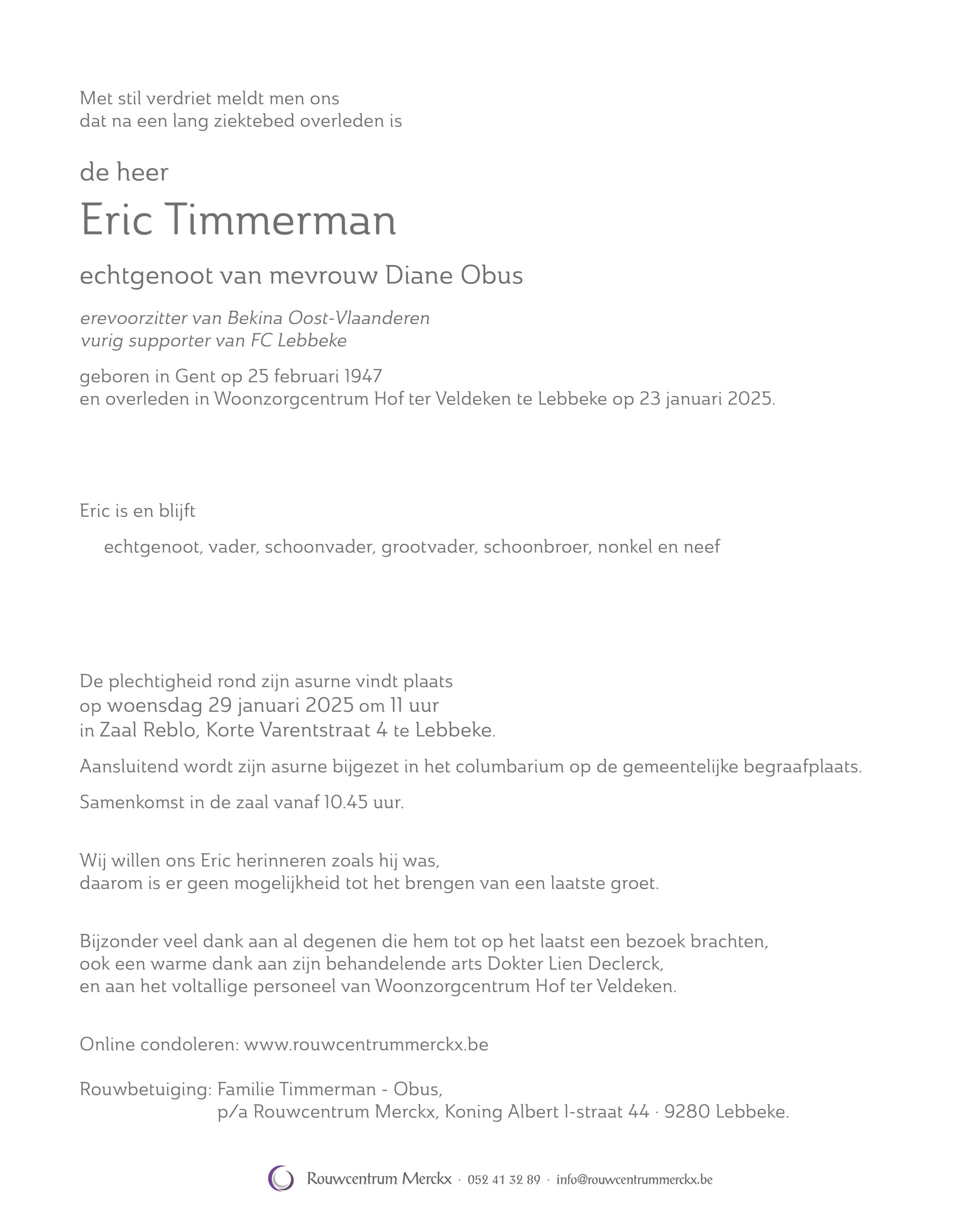 Timmerman Eric rouwbrief