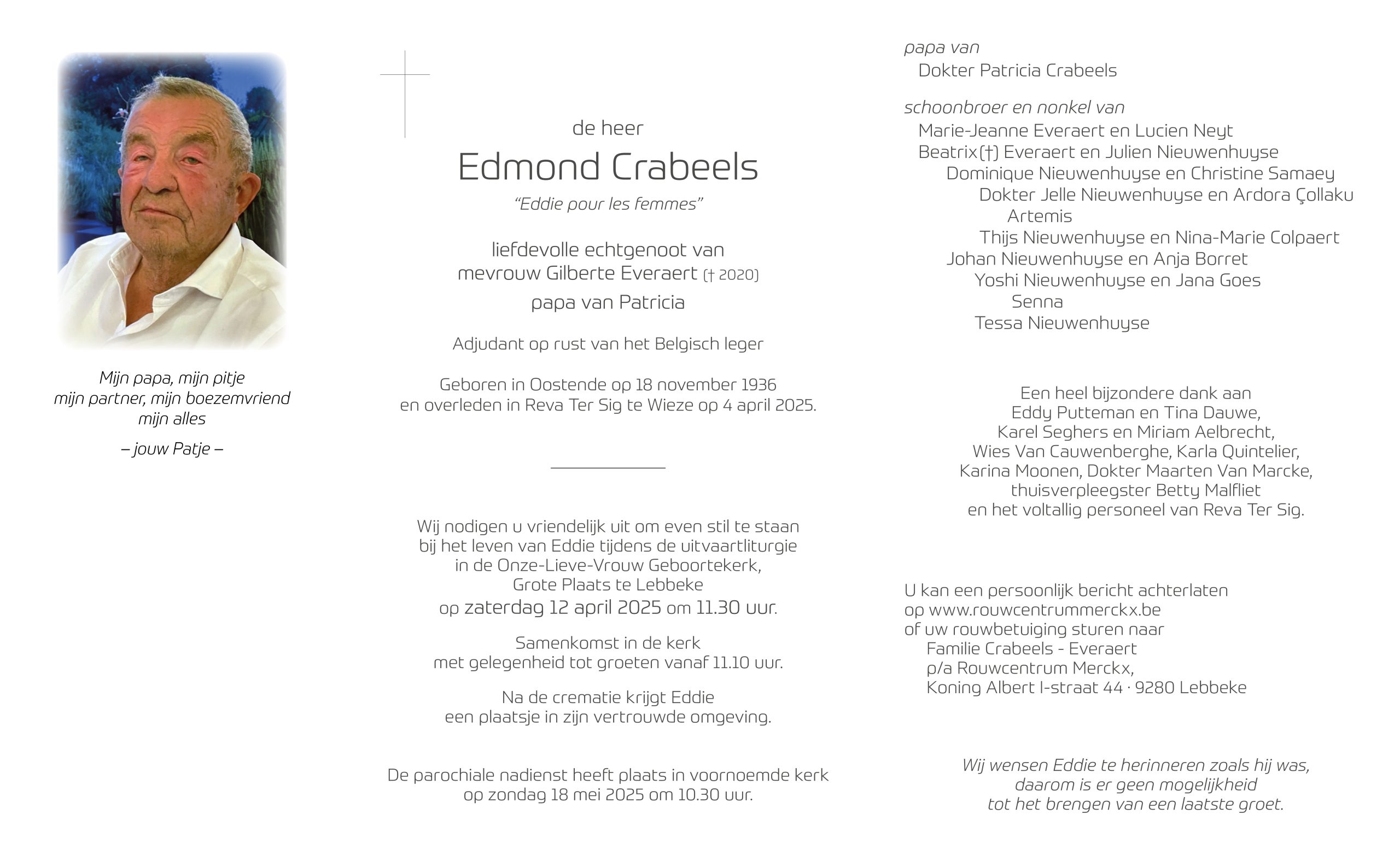 Crabeels Edmond rouwbrief