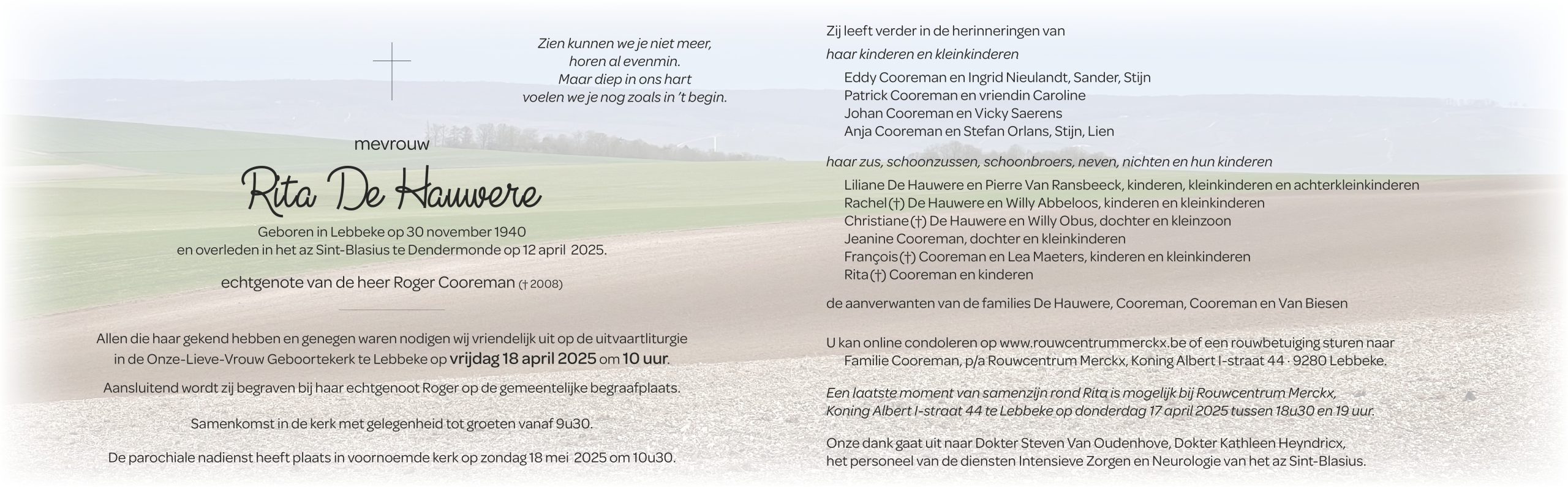 De Hauwere rouwbrief