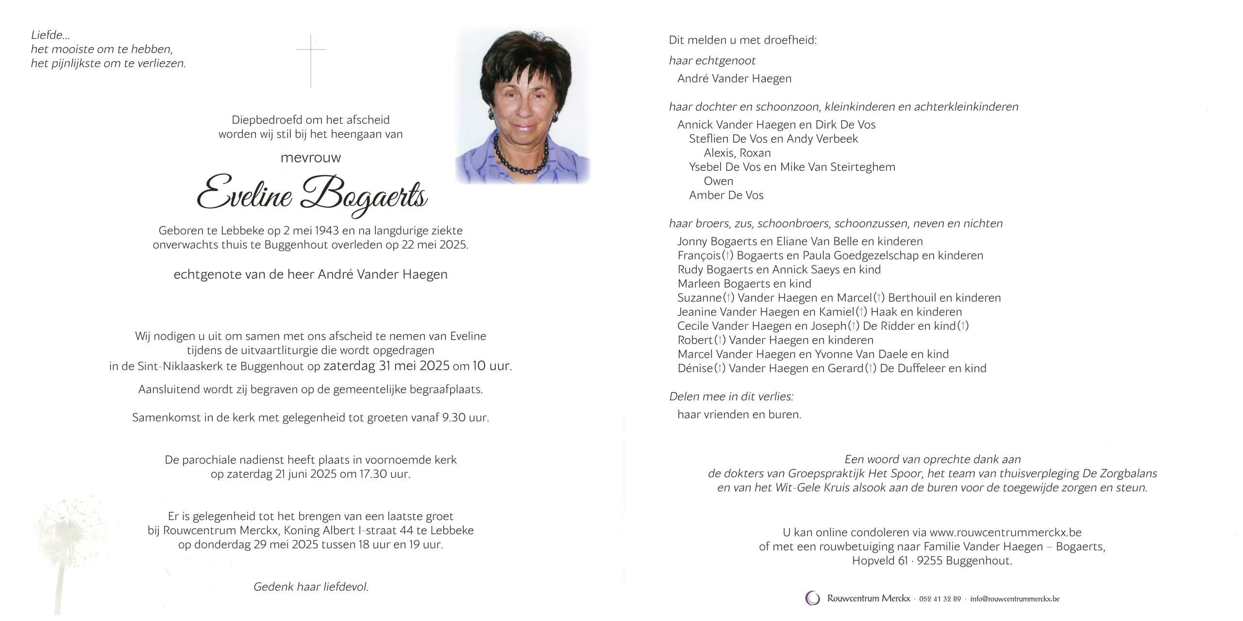 Bogaerts Eveline rouwbrief