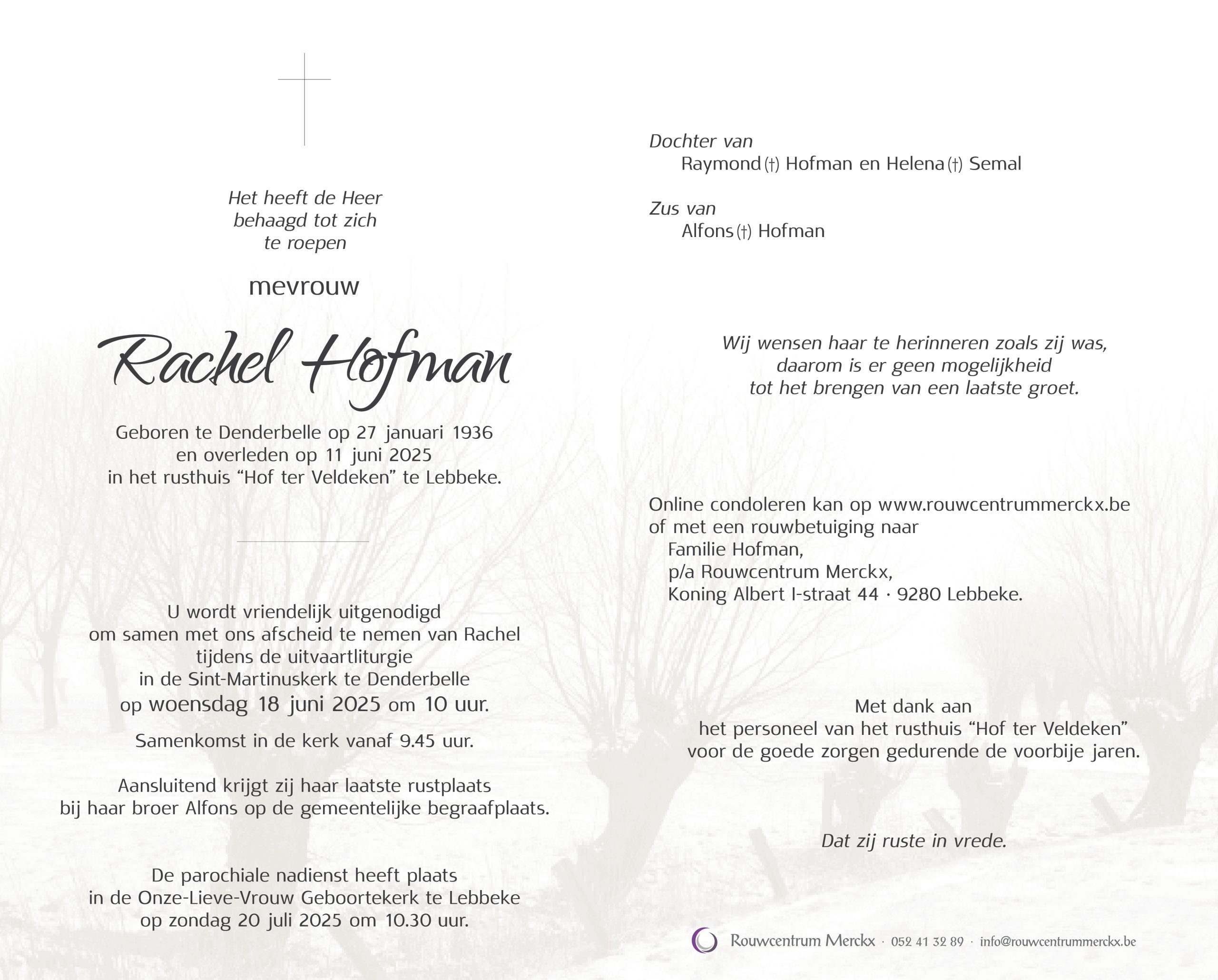 Hofman Rachel rouwbrief