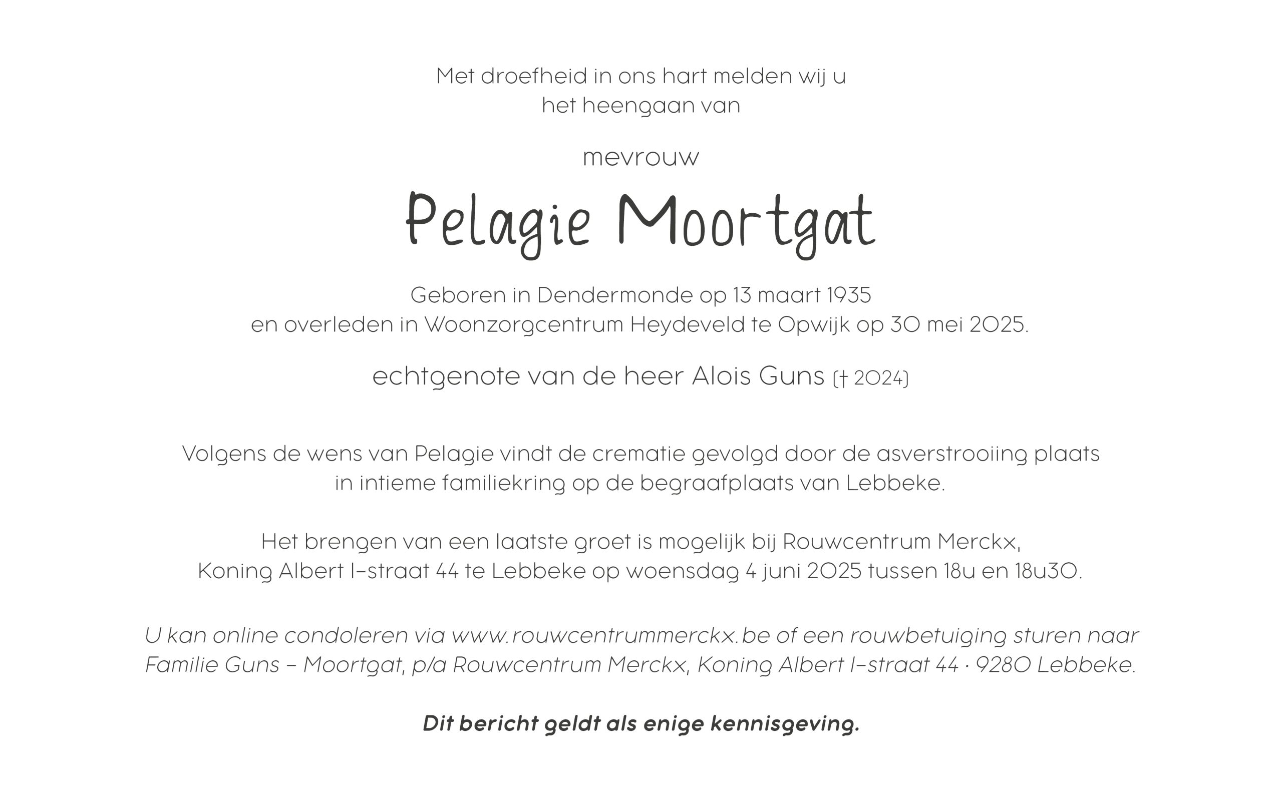 Moortgat Pelagie rouwbrief