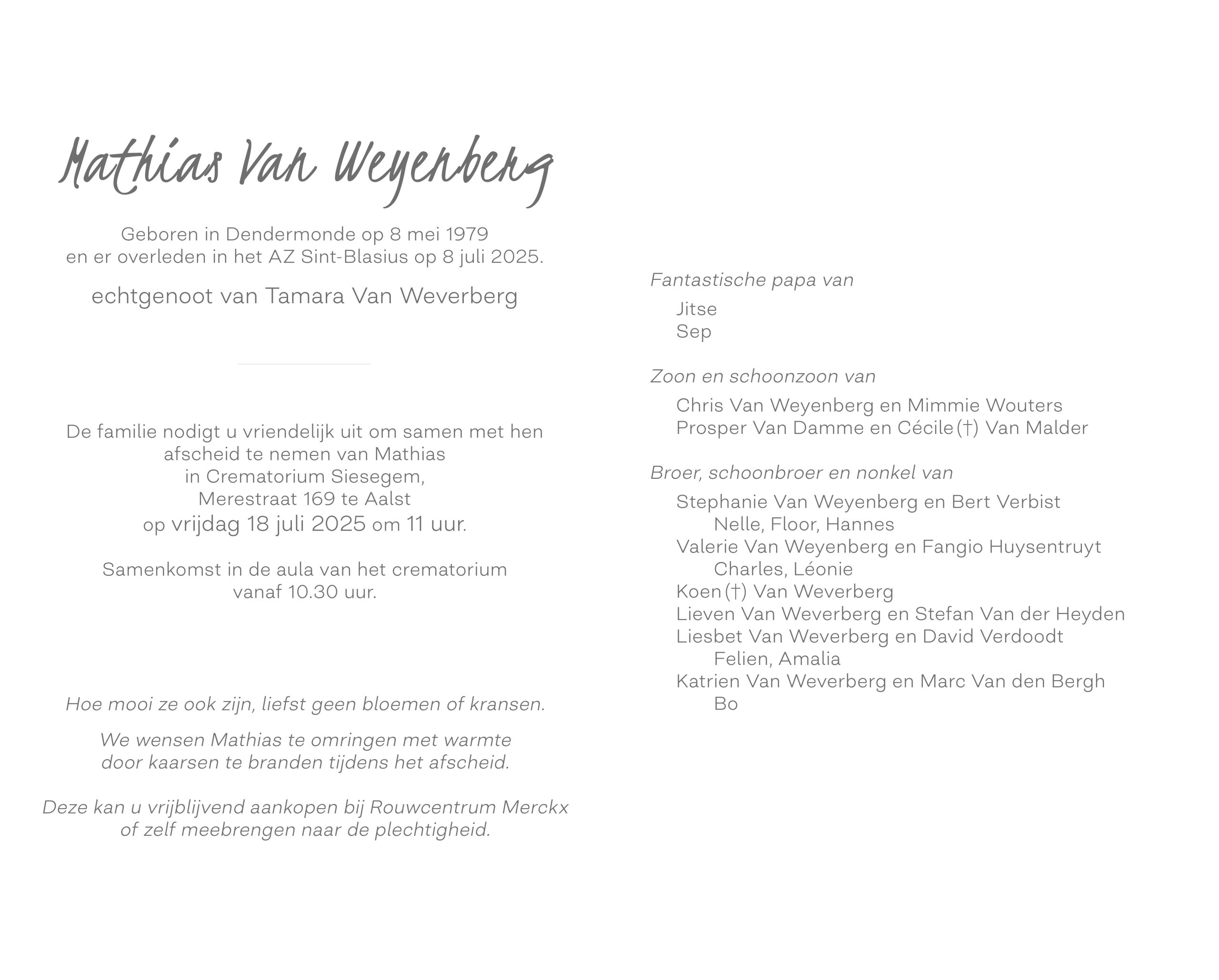 Van Weyenberg Mathias rouwbrief