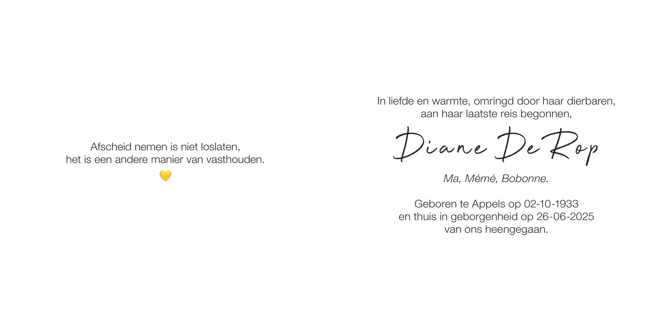 De Rop Diane rouwprentje