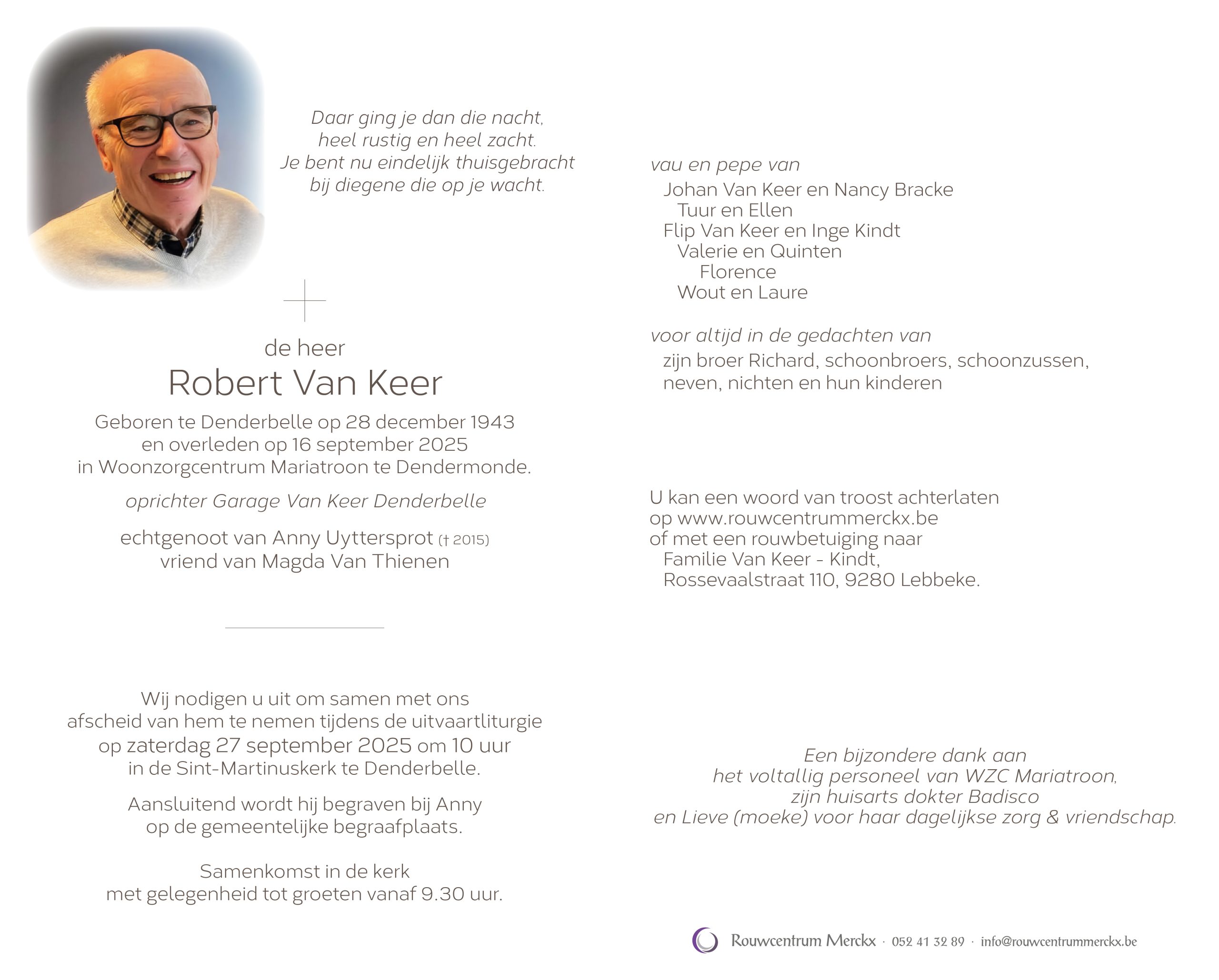 Van Keer Robert rouwbrief