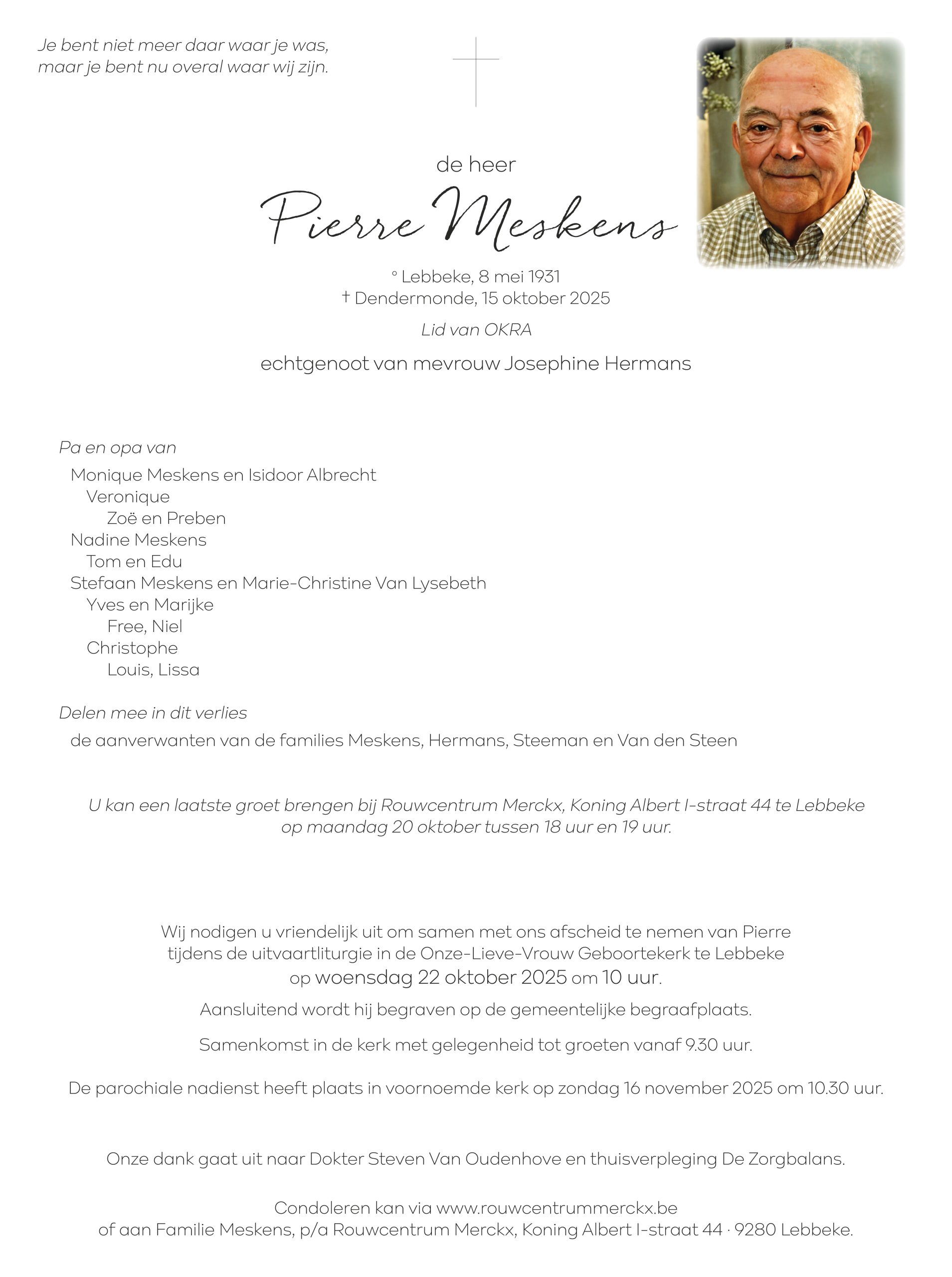Meskens Pierre rouwbrief