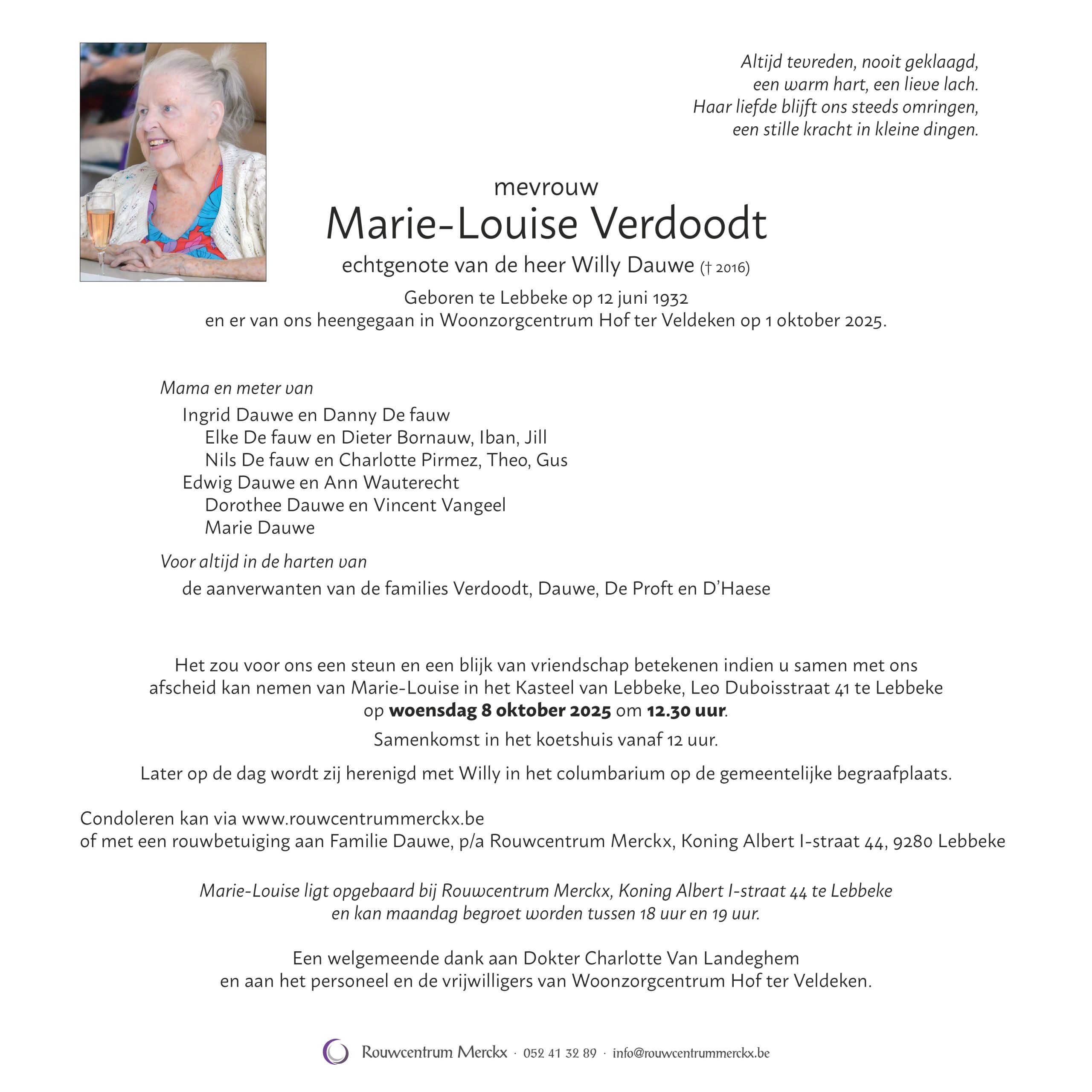 Verdoodt Marie-Louise rouwbrief
