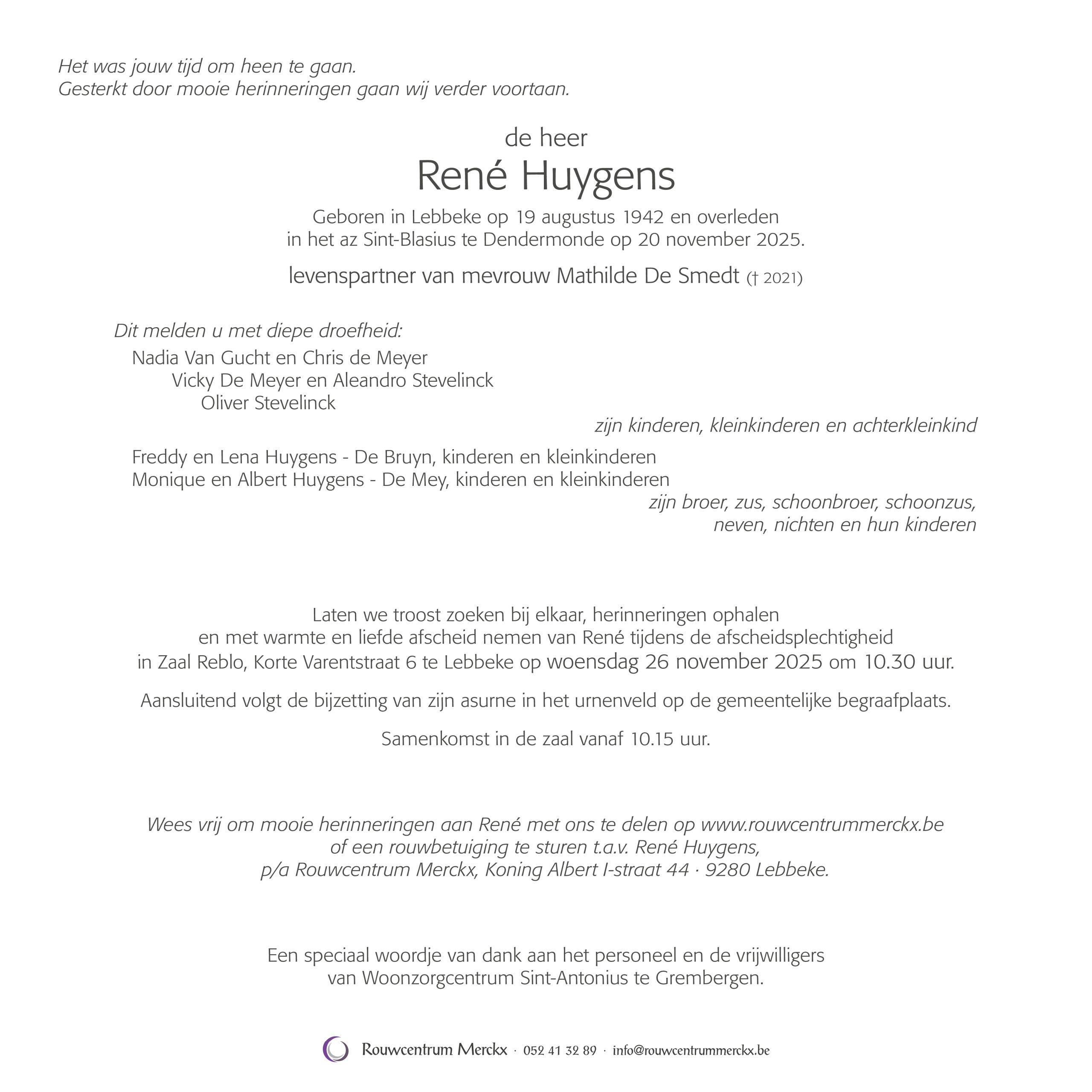 Huygens René rouwbrief