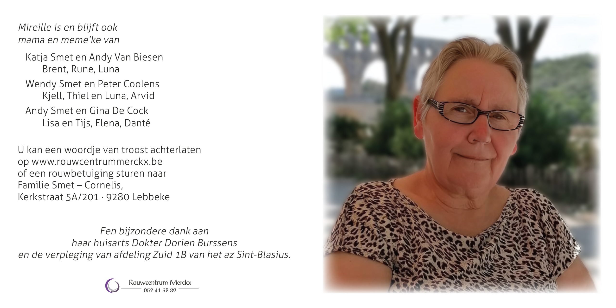 Cornelis Mireille rouwbrief