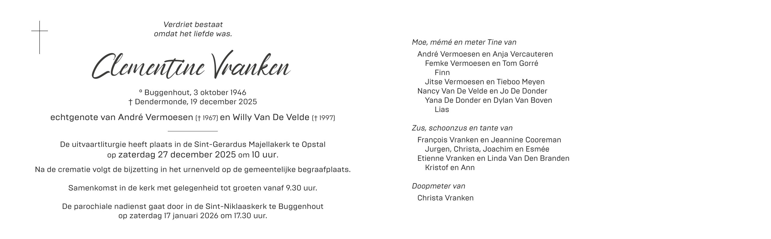 Vranken Clementine rouwbrief