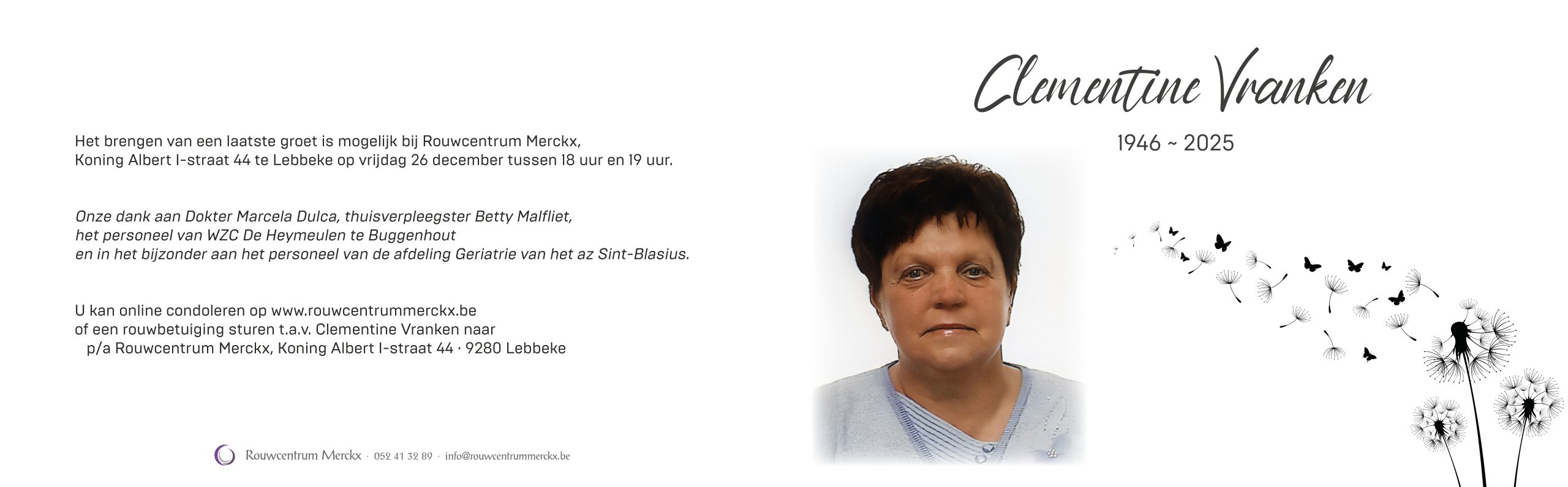 Vranken Clementine rouwbrief