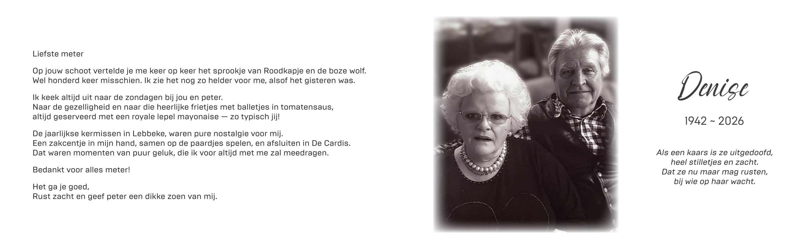 De Nil Denise rouwbrief
