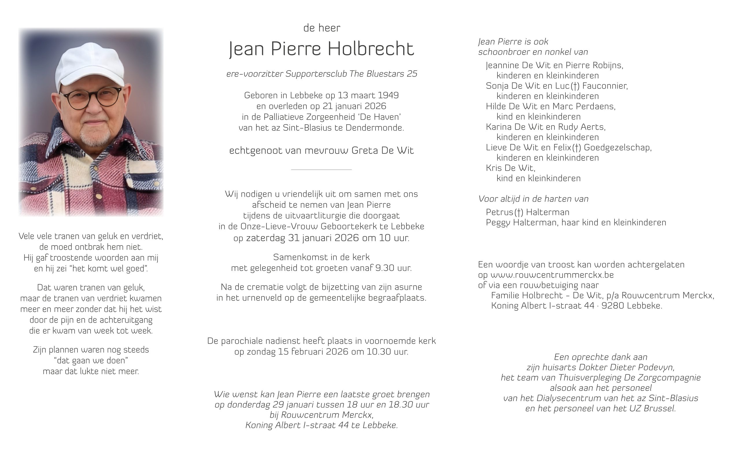Holbrecht Jean Pierre rouwbrief