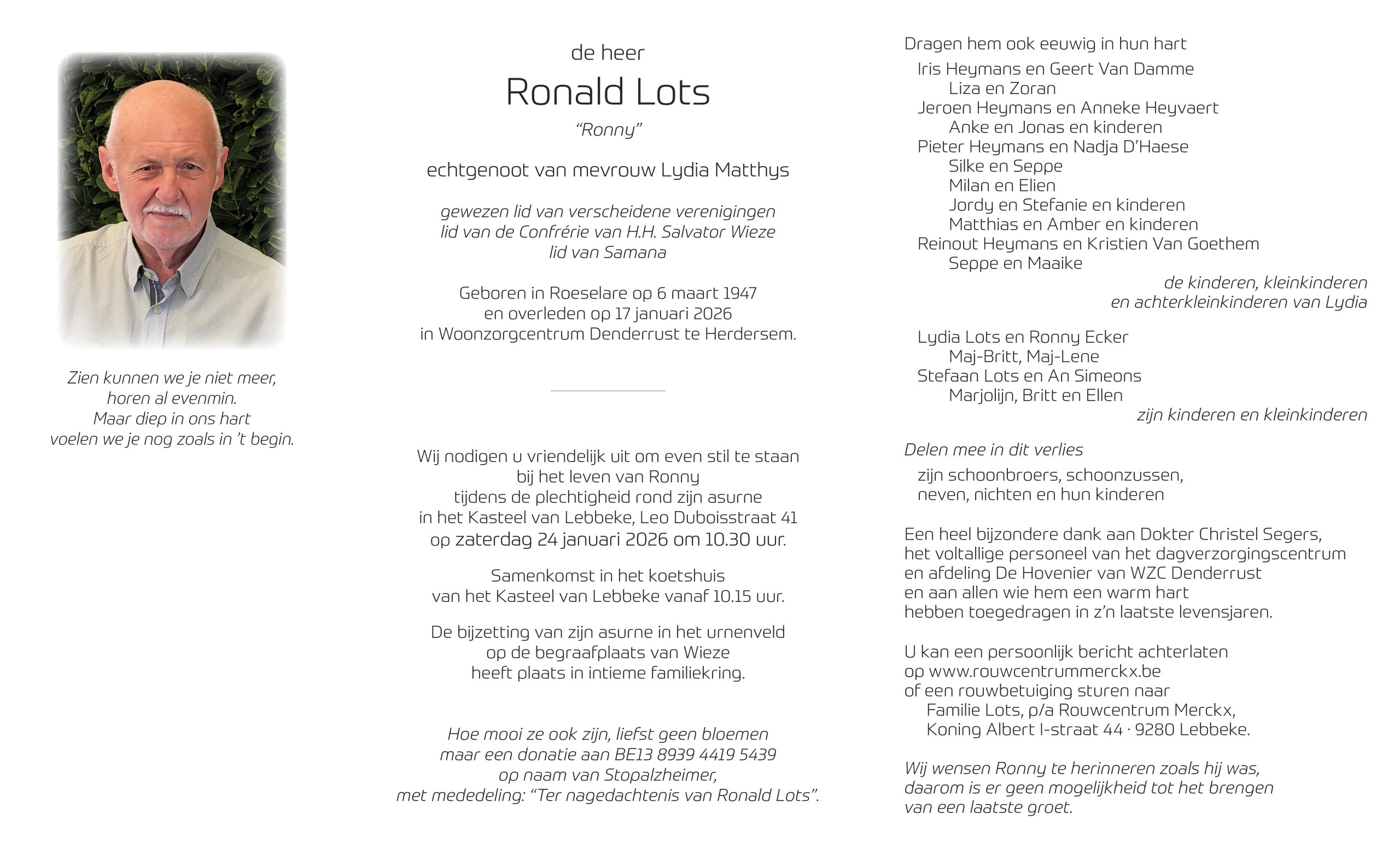 Lots Ronald rouwbrief