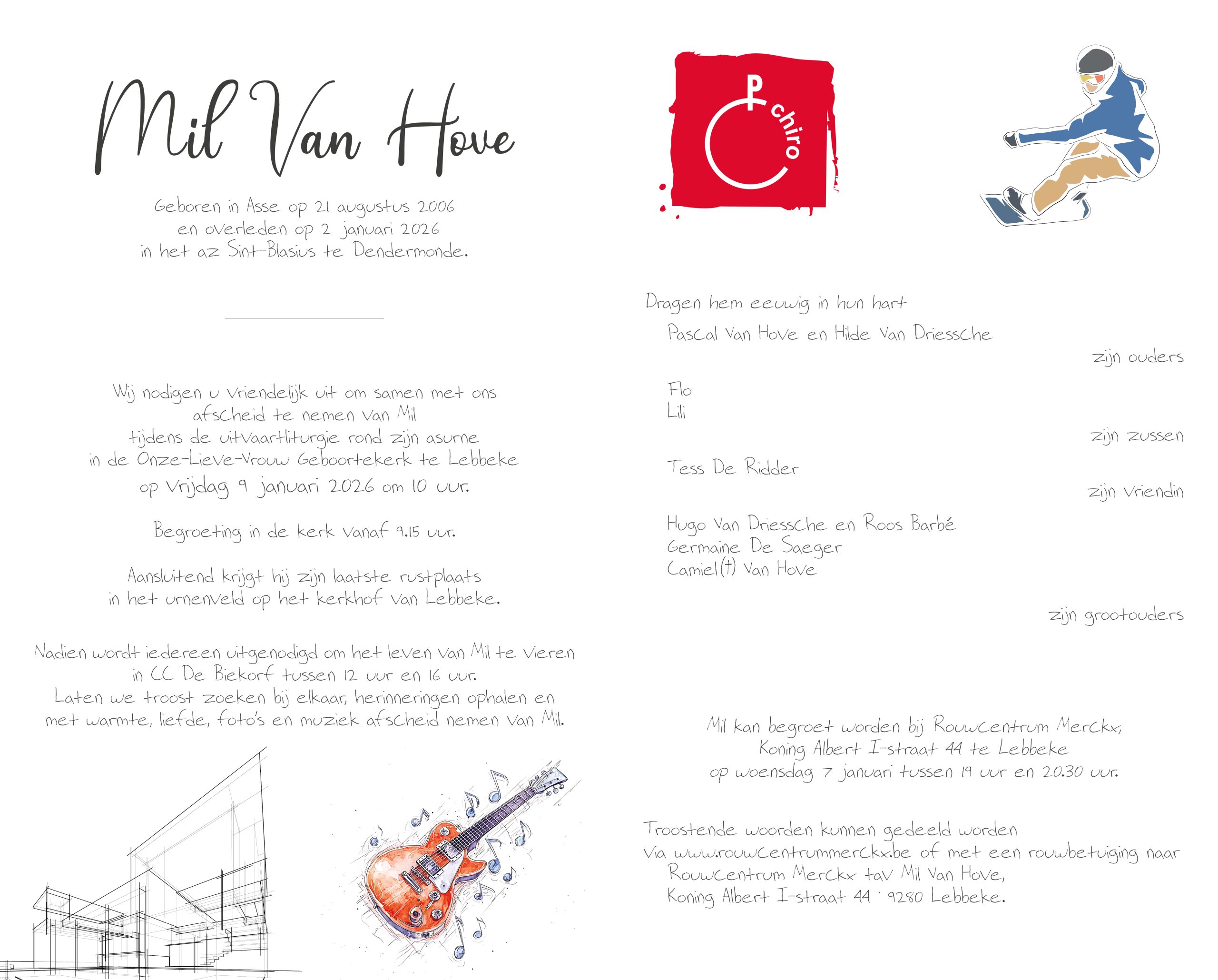 Van Hove Mil rouwbrief