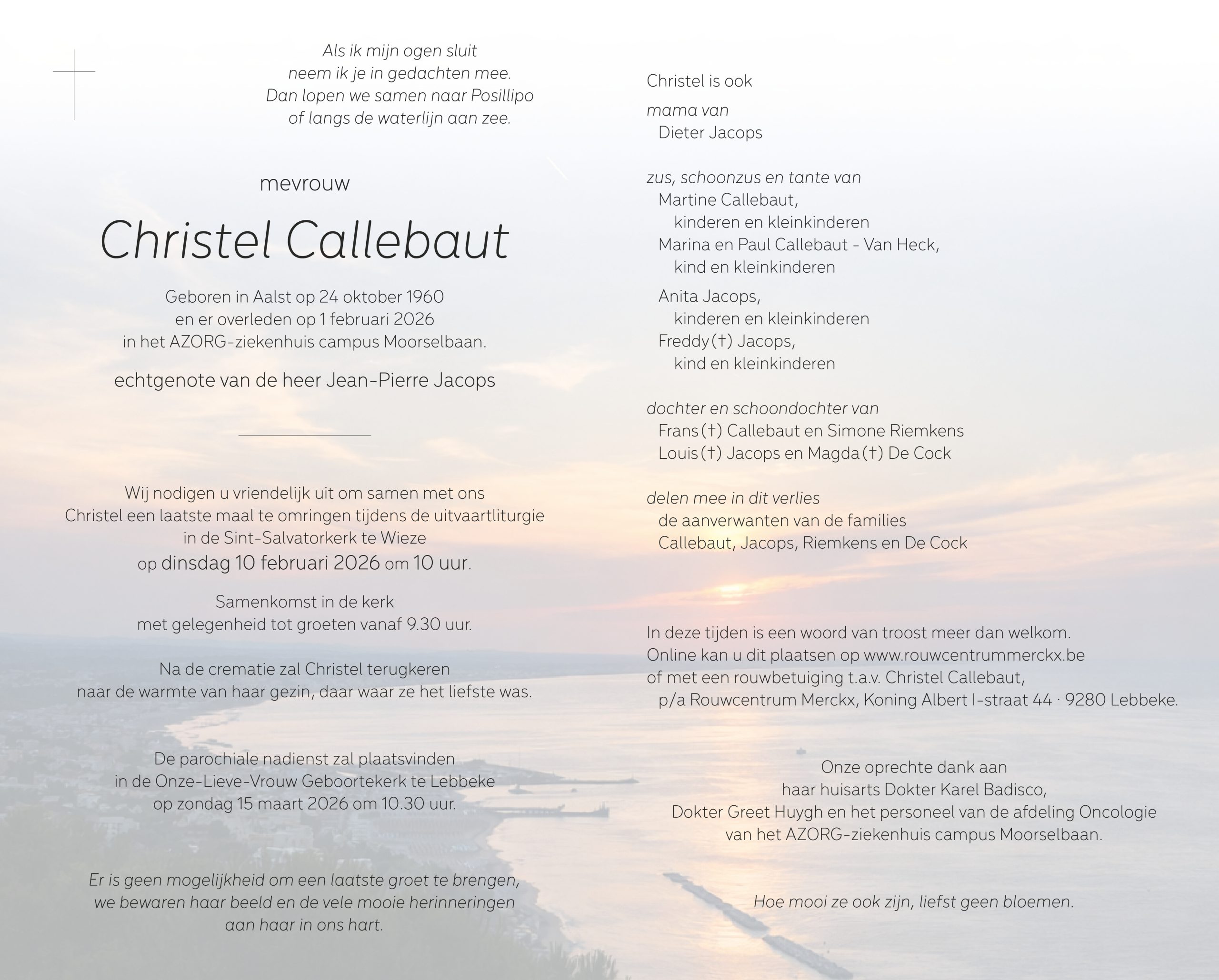 Callebaut Christel rouwbrief