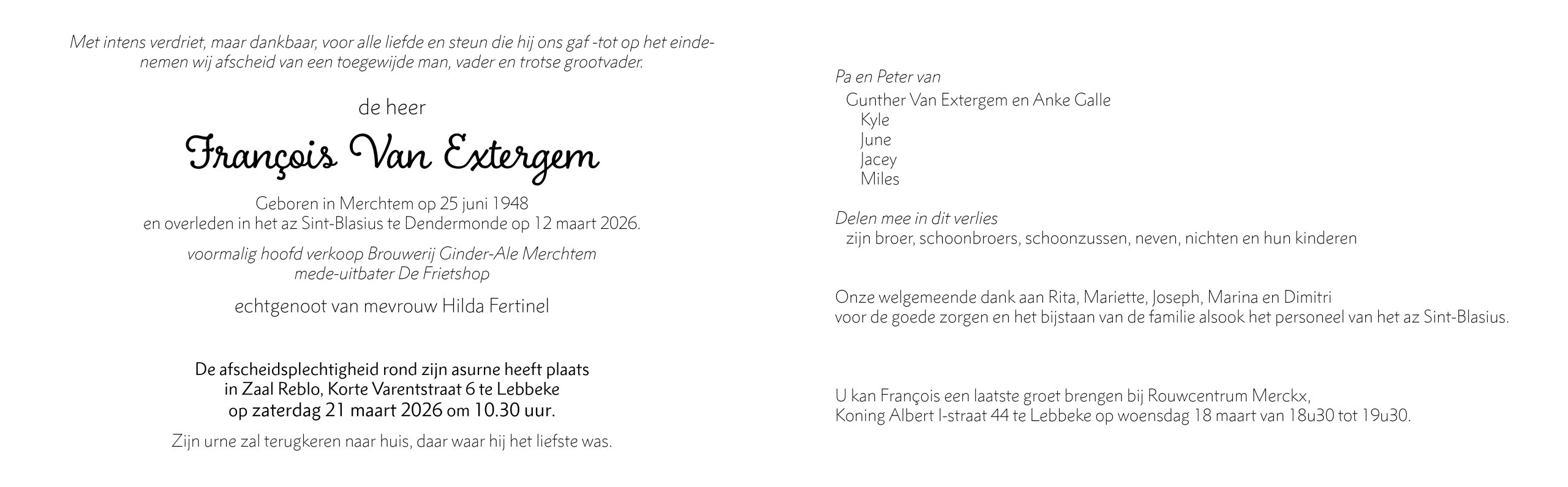 Van Extergem François rouwbrief