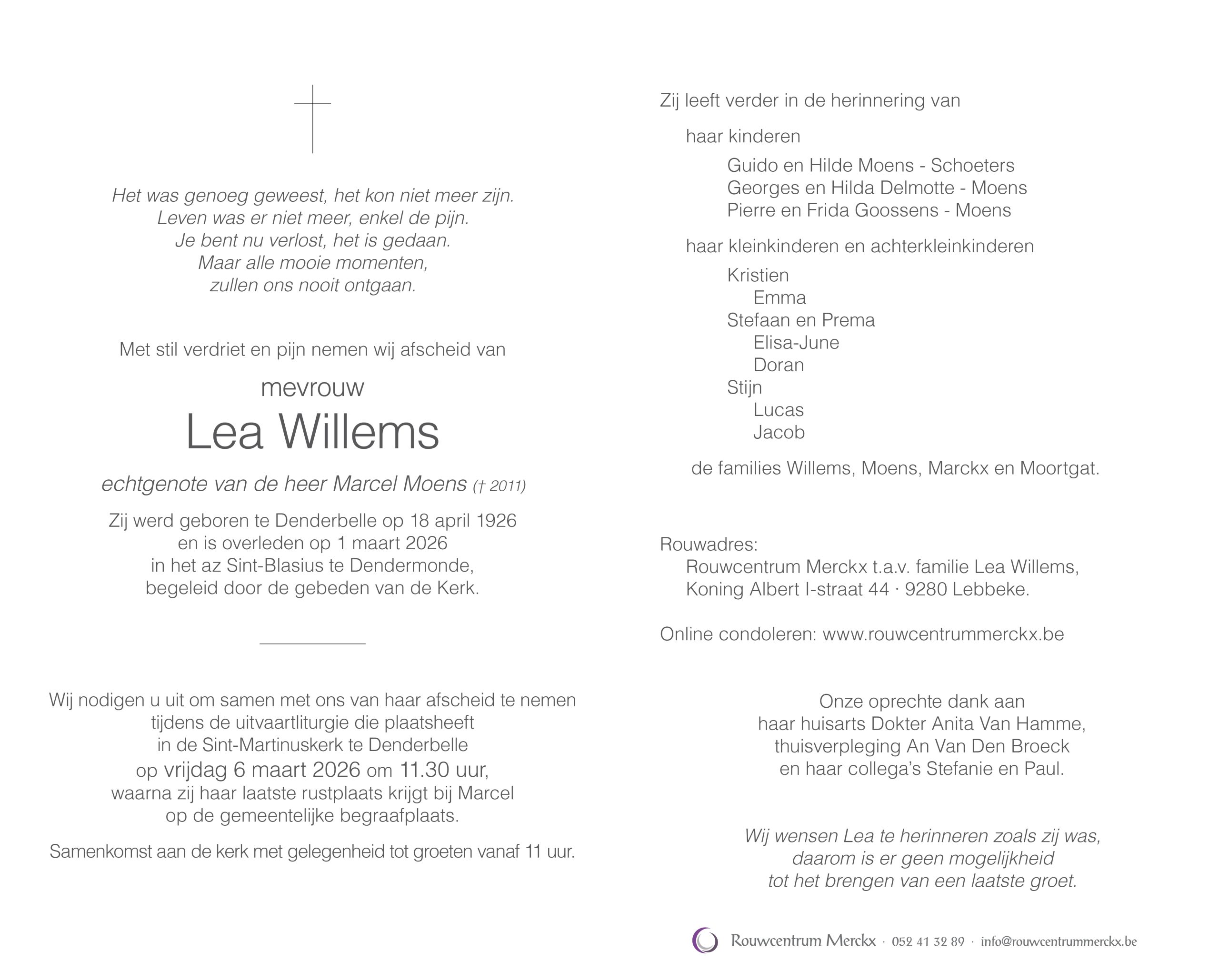 Willems Lea rouwbrief