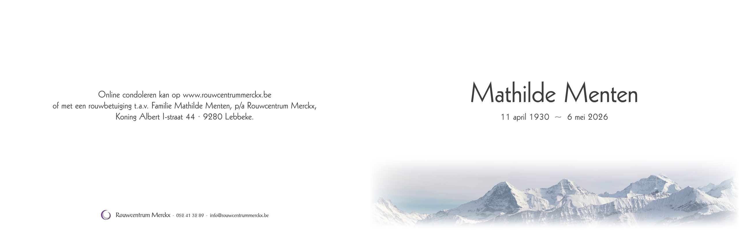 Menten Mathilde rouwbrief