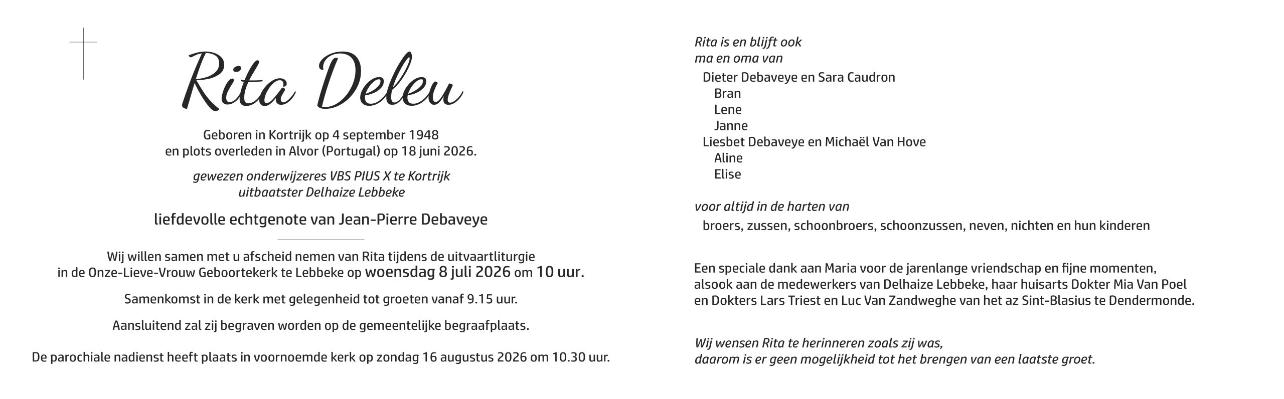 Deleu Rita rouwbrief
