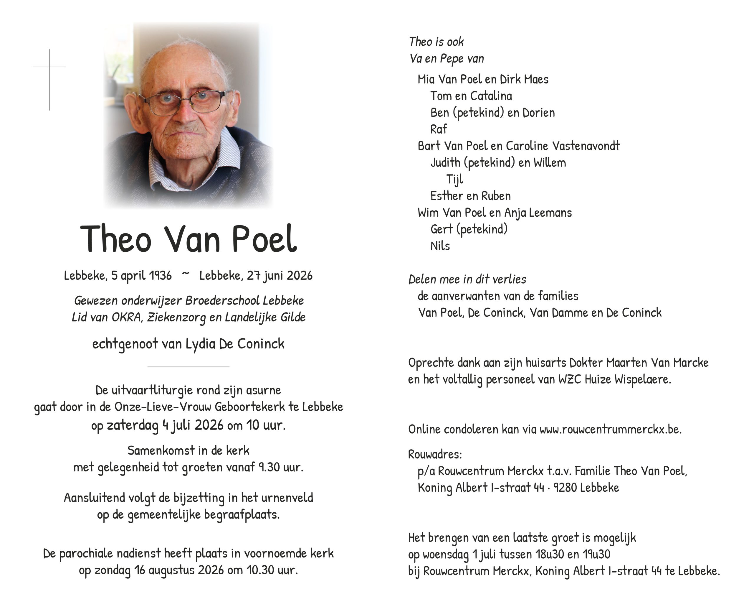 Van Poel Theo rouwbrief