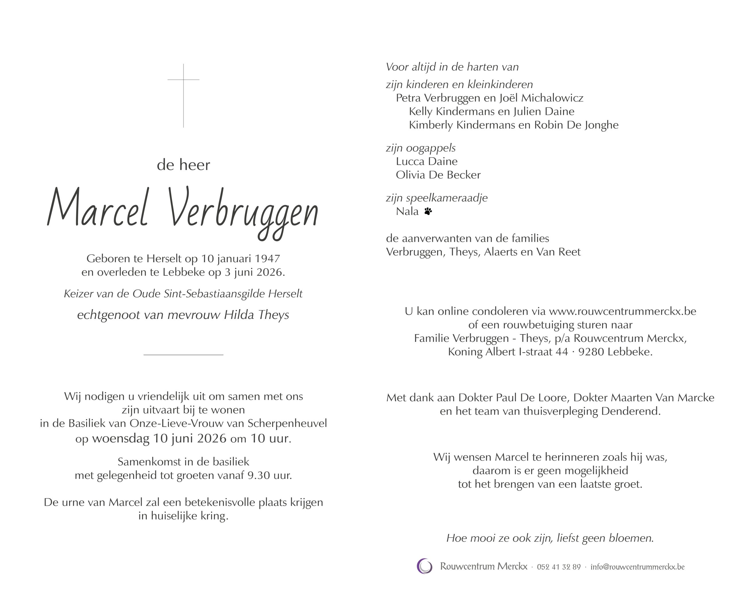 Verbruggen Marcel rouwbrief