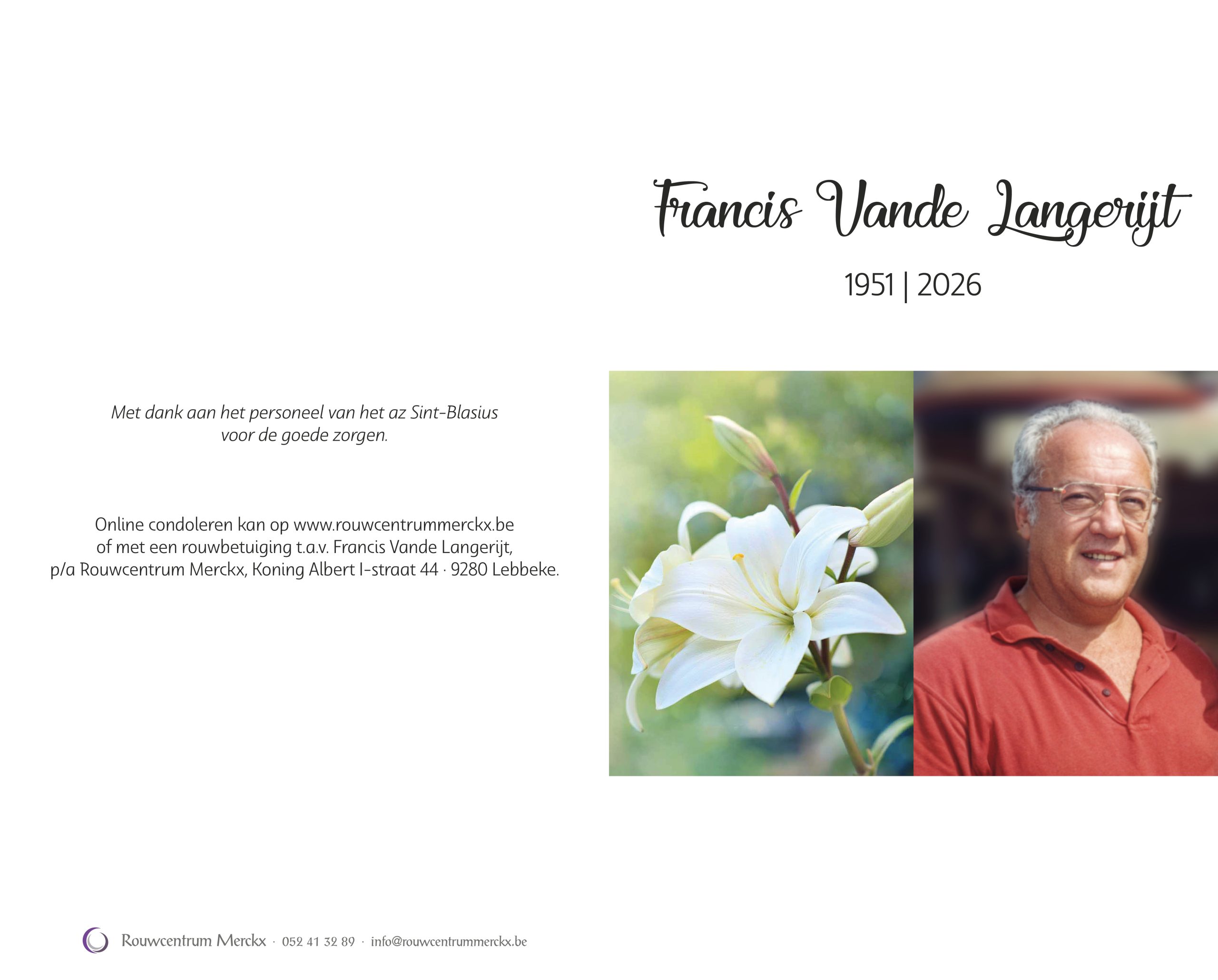 Vande Langerijt Francis rouwbrief