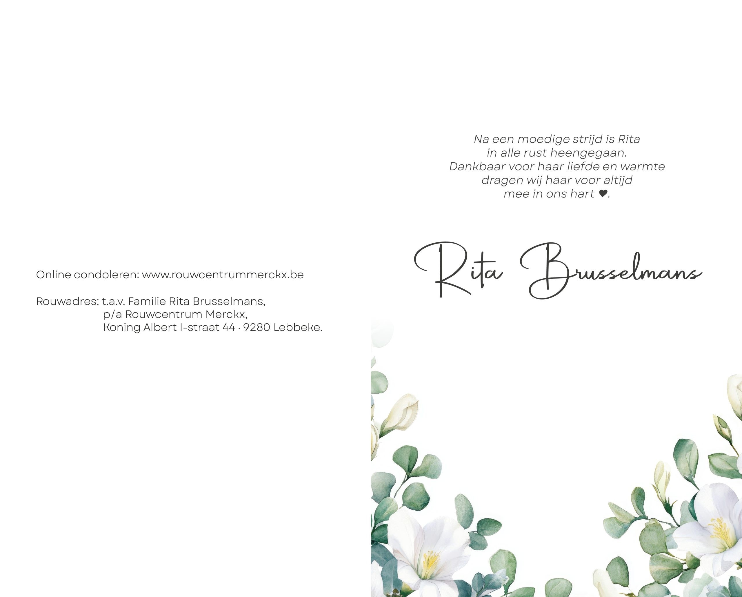 Brusselmans Rita rouwbrief