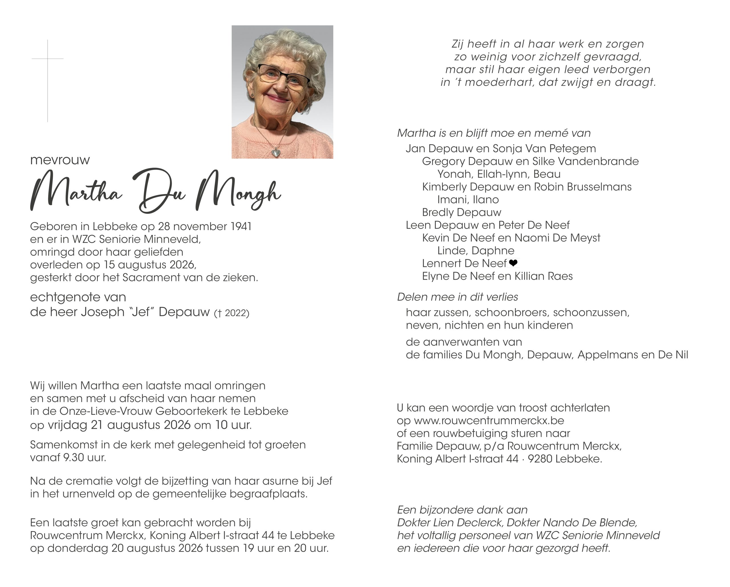Du Mongh Martha rouwbrief
