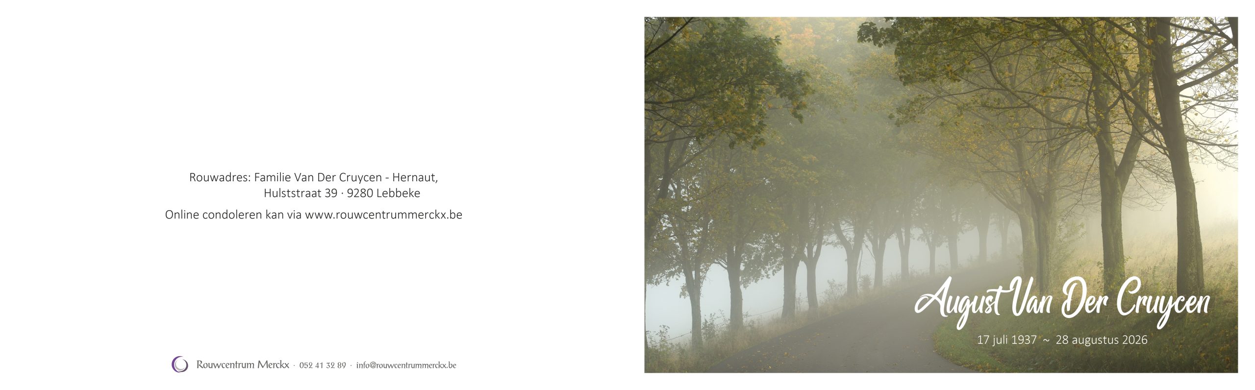Van Der Cruycen August rouwbrief