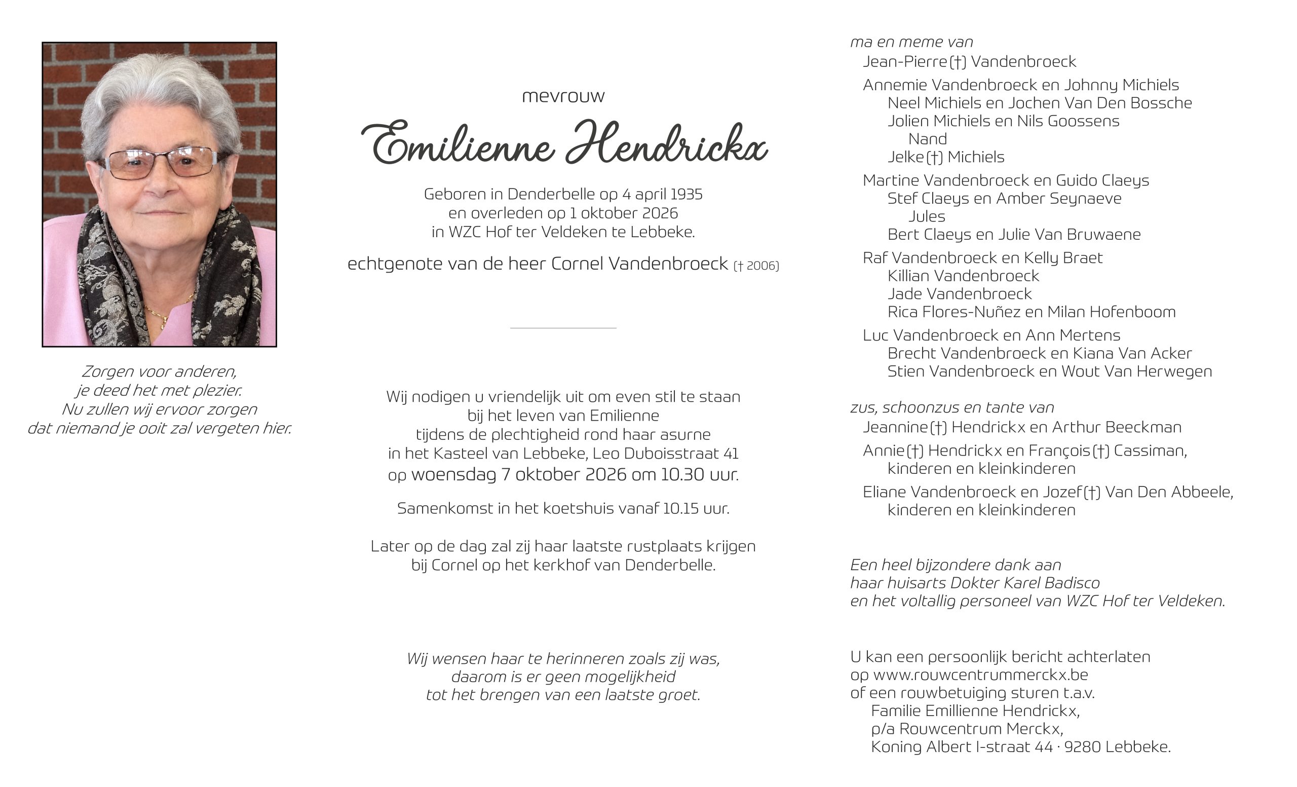 Van Poel Agnes rouwbrief